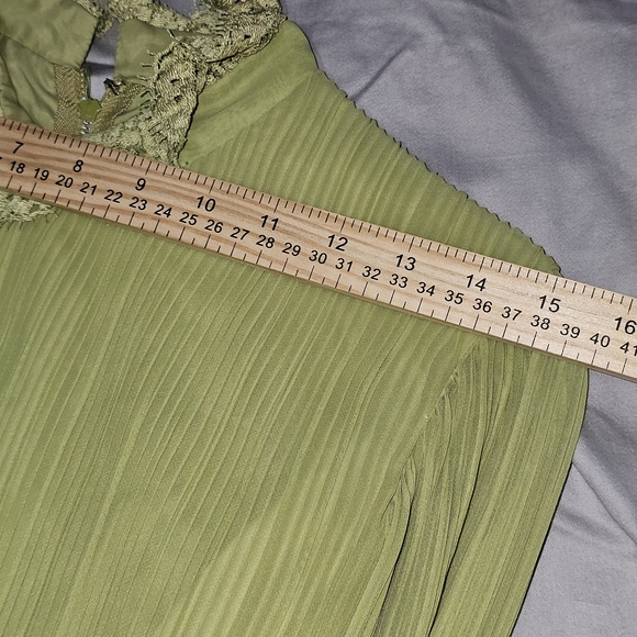 MISS ELLIETTE CALIFORNIA Vintage Chiffon Pleated With Lace Green‎ Size XS Lot CC - Picture 12 of 15